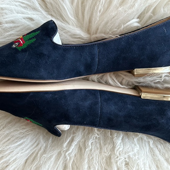 Talbots Indigo Blue Suede Ryan Novelty Christmas Holiday Loafer Flats Sz 8W Wide - Picture 6 of 9